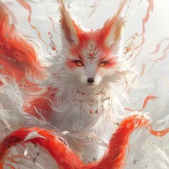 Chinese nine tailed fox Created with Generative AI technology