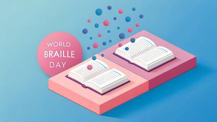 World braille day celebration with books and dots