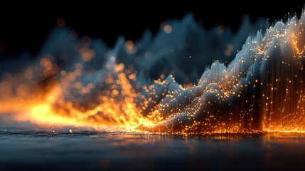 Abstract data visualization of glowing particles and mountains with an artistic style