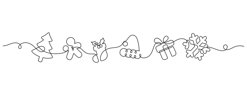 christmas icon symbol decorating one line drawing continuous