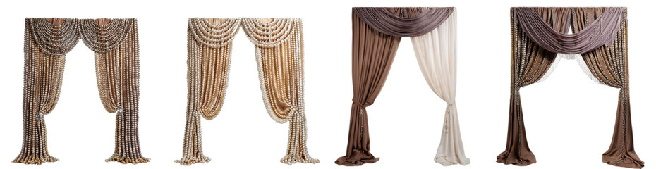 Luxurious beaded curtain decor isolated on transparent background