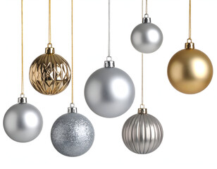 Elegant Christmas Ornaments Hanging Silver, Gold, and Textured Baubles for Festive Season Decorations