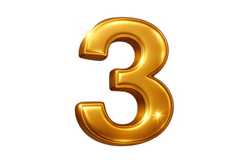 Fototapeta premium Golden number 3, an isolated 3d rendering of shiny metallic three on transparent background