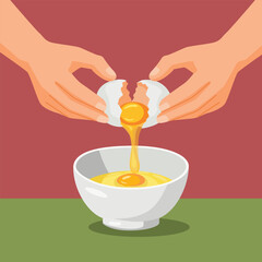 Hands cracking egg into bowl for cooking preparation