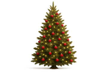 Fototapeta premium Christmas tree decorating home for holidays, glowing with lights, red ornaments, transparent background