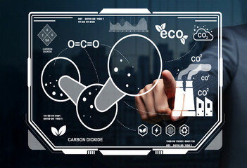 Scientific Analysis of Carbon Dioxide with Futuristic Visualization and Industrial Background Showcasing Environmental Impact