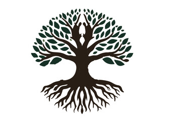 Tree silhouette with roots vector illustration