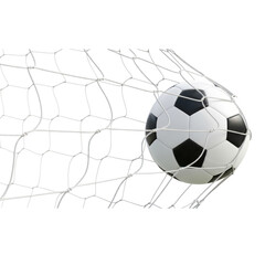 Soccer ball in net isolated on transparent background, a goal scored
