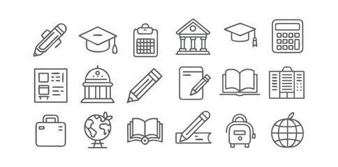 Education Icons Pack | School, Learning, and Study Vector Set | Minimal Line and Solid Education Symbols