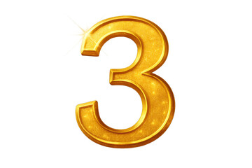 Gold number three with sparkle effect on transparent background, celebrating anniversary, successful achievement