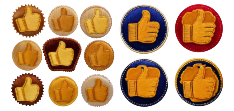 Colorful Fabric Emblems of Thumbs Up Symbols for Creative Use, Isolated on Transparent, white background