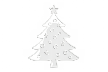 White christmas tree design presenting embossed stars and circles with a star topper on transparent background