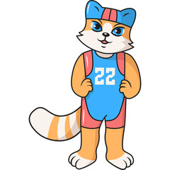 Cartoon Ginger Cat Character Wearing Blue Athletic Outfit with Number 22 on Chest and White Background