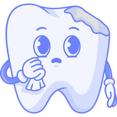Cartoon Tooth Character With Sad Expression And Bandage On A Transparent Background