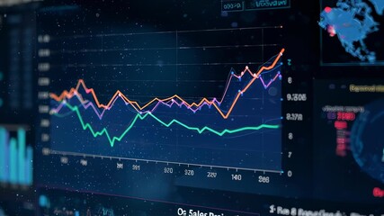 Data visualizations display charts, graphs, and a world map - Powered by Adobe