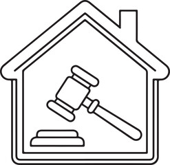 Outline of a house with a gavel inside symbolizing real estate auction