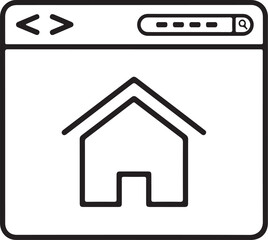 Website browser window displaying a simple house icon representing homepage
