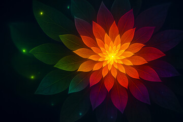 AI generated glowing fractal flower with layered colorful petals and soft radiant light creating a mystical and elegant abstract floral atmosphere