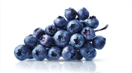 Fresh blueberries close up shot on white background healthy fruit antioxidant rich superfood nutrition 100g