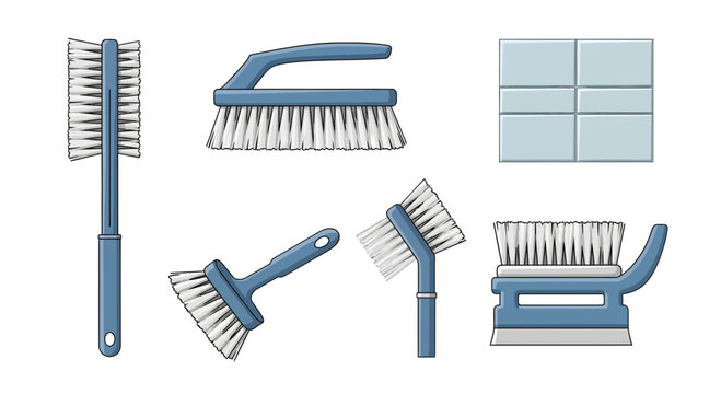 Vector icon set of essential cleaning brushes and household hygiene tools, perfect for domestic chores and sparkling home maintenance, isolated on a clean white background - Powered by Adobe