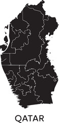 Detailed Map of Qatar State Black Silhouette