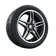 Obraz premium Detailed automotive alloy wheel with tire tread pattern isolated on transparent background