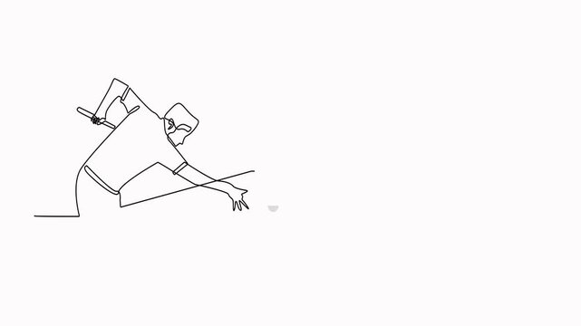 continuous line animation of billiard player.4K video of single line moving billiard game.