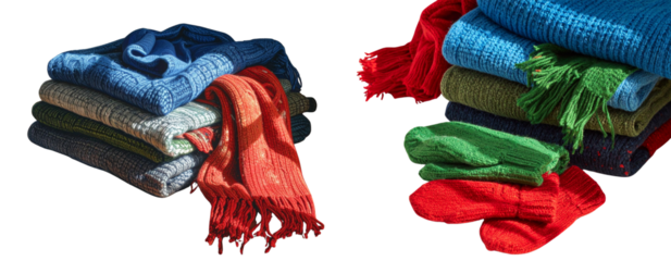 Winter Sweaters and Scarves Mix, isolated on transparent background