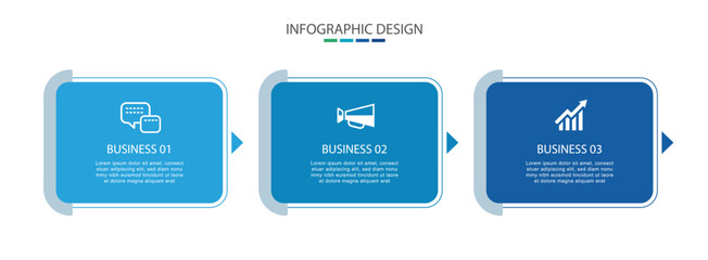 Modern blue 3 step business infographic process design template.