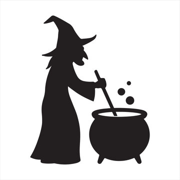 black witch stirring cauldron clip art preview