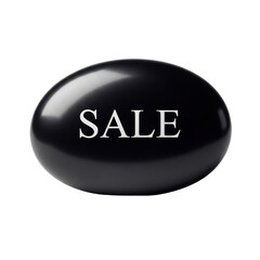 Elegant black polished river stone with 'SALE' engraved, ideal for luxury e-commerce promotions, zen retail discounts, or calm holiday shopping events. Isolated on transparent background.