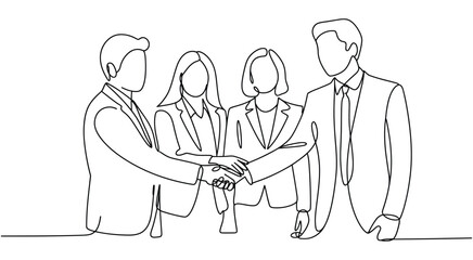 Continuous Line Drawing of Business Team Handshake Celebrating Partnership — Ideal for Corporate Branding, Teamwork Posters, Business Success, Leadership Training, and Collaboration Campaigns