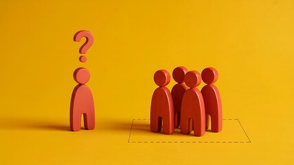 A lone figure with a question mark represents exclusion from a social group