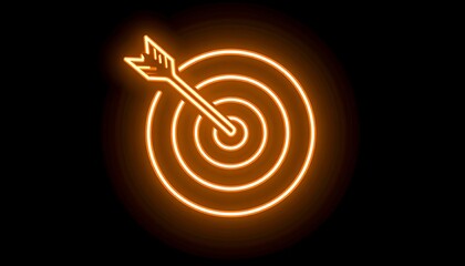 Glowing neon illustration of a bullseye target with an arrow