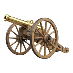 Antique cannon on wheels isolated on transparent background