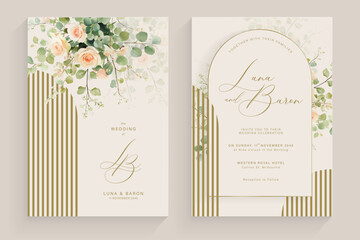 Aesthetic Wedding Invitation with Watercolor Greenery Leaves and branch
