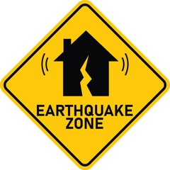Earthquake zone icon. Earthquake warning sign with crack house symbol. Broke damage residential building area warning symbol. flat style.