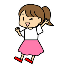 ガッツポーズで喜ぶ女の子のキャラクターイラスト
