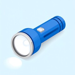 Isometric rendering of a blue flashlight emitting a white beam