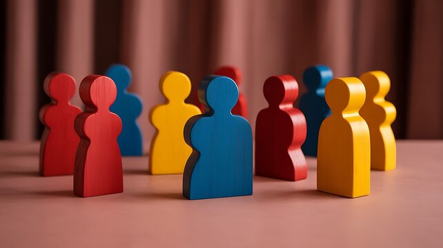 Colorful wooden figures representing diversity and community leadership concept - Powered by Adobe