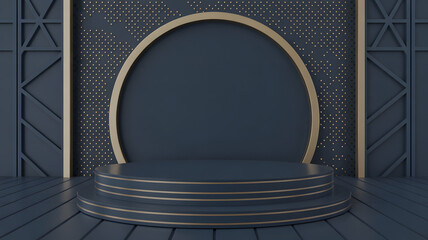 Sophisticated display stage for product showcase with elegant golden circle detail