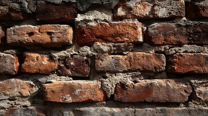 Naklejka premium Close-up of an old brick wall with weathered bricks.