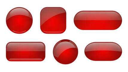 Stunning collection of six glossy red buttons for website design or application interface