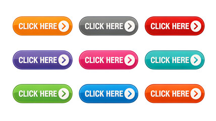 Vibrant click here buttons for web design and marketing call to action with arrow