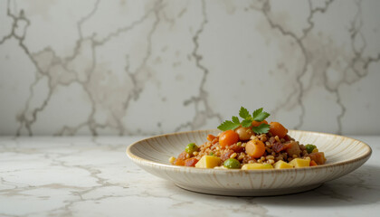 Delicious barley and vegetable dish served on a decorative plate