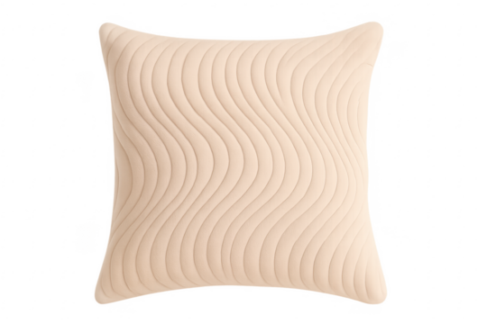 Beige decorative pillow with wavy texture on transparent background