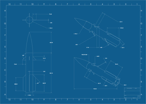 Blueprint of a Rocket or Missile Vector EPS