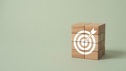 Wooden cube block with a target icon for business goal and objective setting