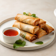 Crispy spring rolls with dipping sauce a delicious appetizer served on a plate