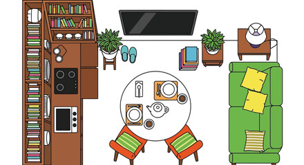 Apartment layout design top view furniture living room kitchen plan